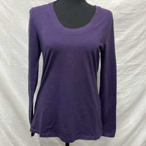 LOFT scoop neck tee, purple, long-sleeve, size L